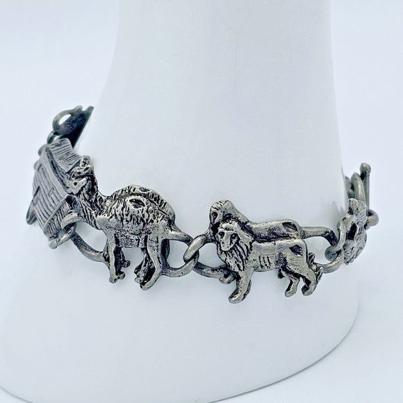 Noah's Ark Bracelet Vintage Charm Pewter Christian Religious Bible Story Jewelry - Picture 2 of 8